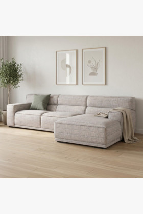 Modernes Ecksofa mit Longchair, naturfarbene Polsterung